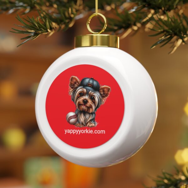 Yorkie Baseball Player Collectable Christmas Ball Ornament