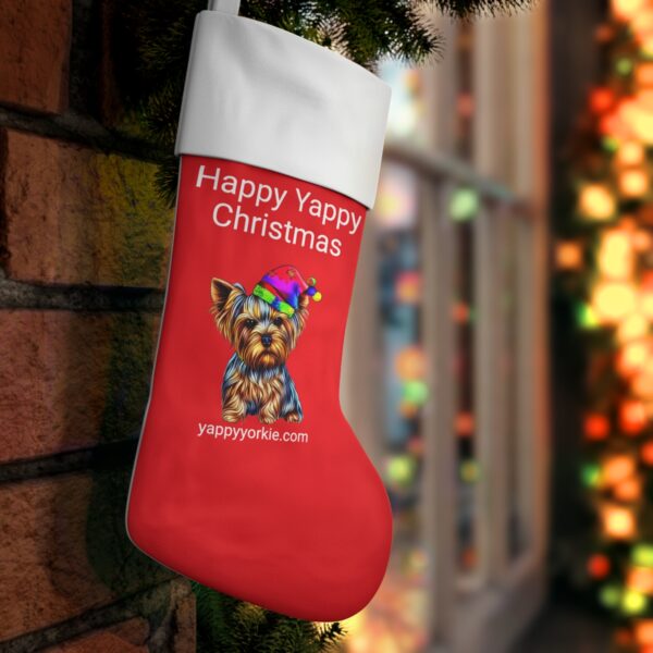 Red Yorkie Christmas Stocking - Image 3