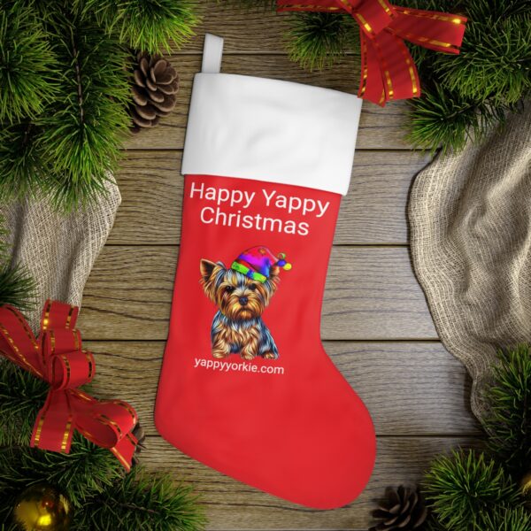 Red Yorkie Christmas Stocking - Image 4