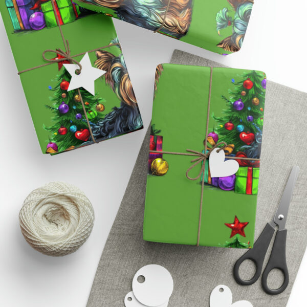 Yorkie Christmas Wrapping Papers - Green - Image 3