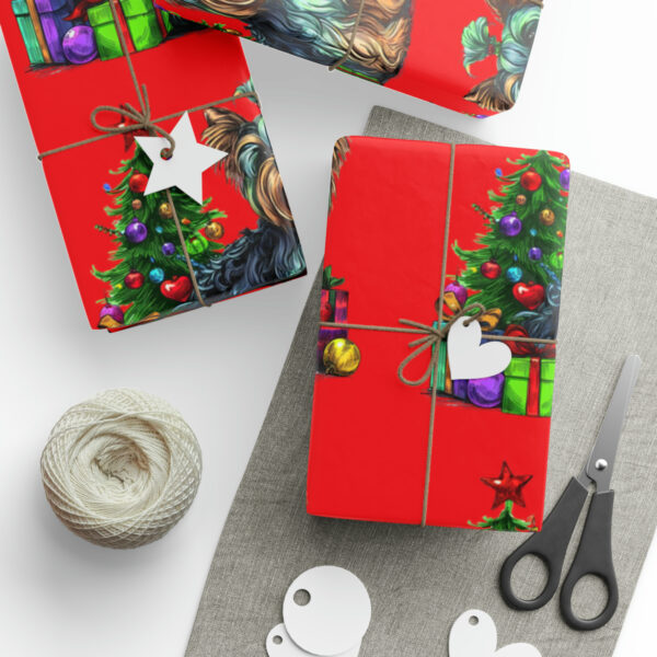 Yorkie Christmas Wrapping Papers - Red - Image 3