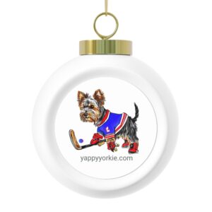 Yorkie Hockey Player Collectable Christmas Ball Ornament